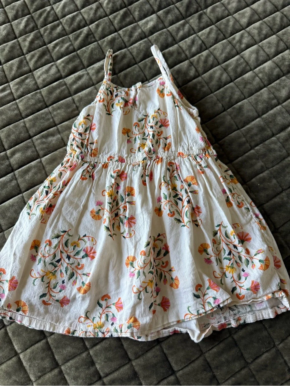 Old Navy White Floral Embroidered Sundress with Pink, Orange and Green Details